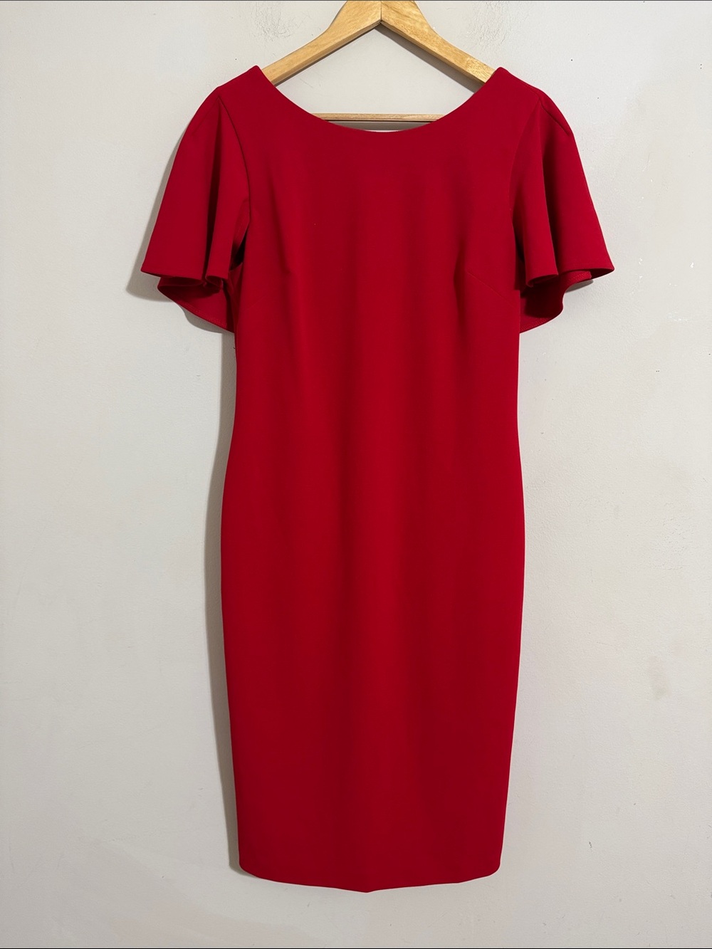 Calvin Klein Red Flutter-Sleeve Sheath Dress Womens 10 Cocktail Party Feminine